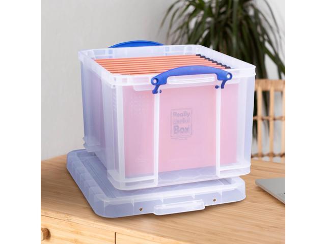 Really Useful Box 3-Pack Clear Plastic Storage Bins with Lids & Clip Handles, 32 Liters - Stackable, Portable and Transparent Organizer Containers...