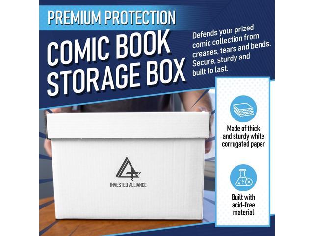 Premium Short Comic Book Storage Box (5 Pack - White). Thick Cardboard Comic Book Box/Cabinet. Comics Books Bin for 150-175 Collectibles. Comics...