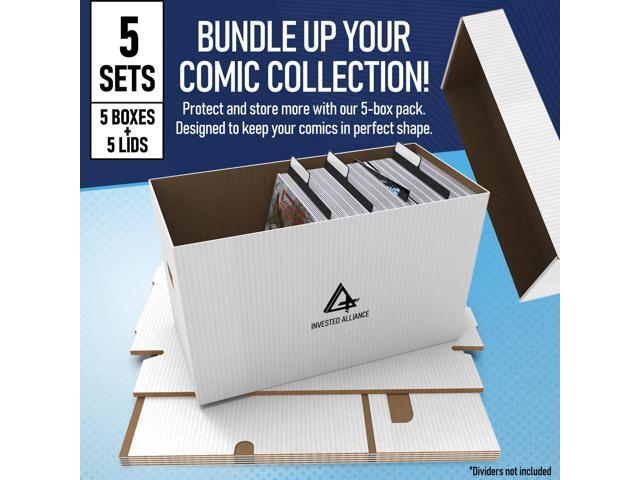 Premium Short Comic Book Storage Box (5 Pack - White). Thick Cardboard Comic Book Box/Cabinet. Comics Books Bin for 150-175 Collectibles. Comics...