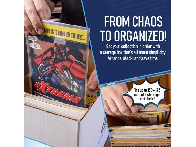 Premium Short Comic Book Storage Box (5 Pack - White). Thick Cardboard Comic Book Box/Cabinet. Comics Books Bin for 150-175 Collectibles. Comics...