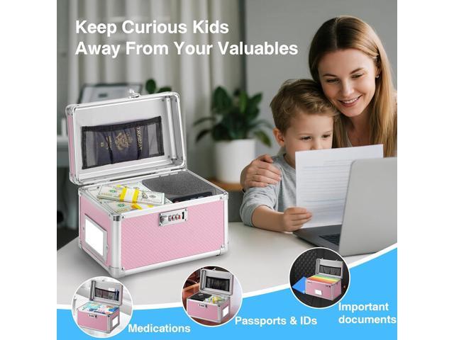 11 x 7 x 8.3 Inch Lockable Storage Box with Combination Lock, Portable Safe for Documents, Medicine, Cash & Valuables, Medicine Lock Box with Label...