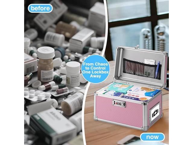 11 x 7 x 8.3 Inch Lockable Storage Box with Combination Lock, Portable Safe for Documents, Medicine, Cash & Valuables, Medicine Lock Box with Label...