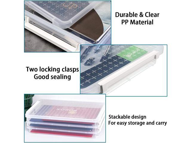 BTSKY 3 Pack A4 Plus Clear Plastic Stackable Storage Box Desk Paper with Buckle, Office Supplies Accessories File Protector Case Organizer,...