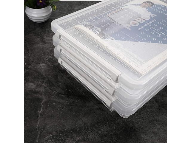 BTSKY 3 Pack A4 Plus Clear Plastic Stackable Storage Box Desk Paper with Buckle, Office Supplies Accessories File Protector Case Organizer,...