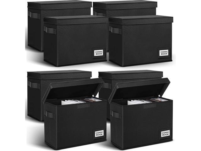Lincia 8 Pack Comic Book Storage Boxes, 15.4' x 7.5' x 11.4' Book Box Organizer Collapsible with Handles, Stackable Short Bin to Holds 150-180.