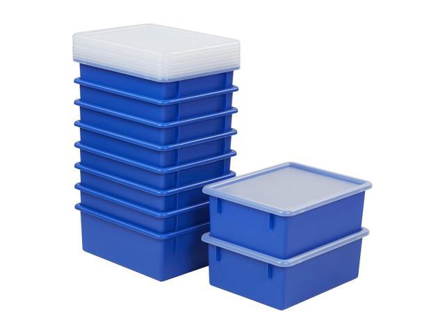 ECR4Kids Letter Size Deep Tray with Lid, Storage Bin, Blue, 10-Piece