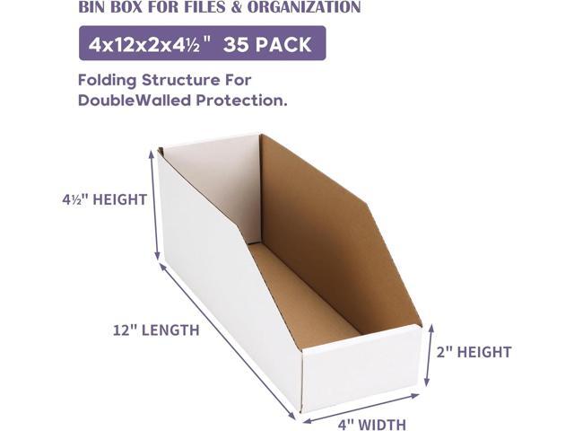 EXYGLO Cardboard Boxes, Pack of 35 Corrugated Storage Bins 12x4x4.5inch Pantry Organizer Bins for Shelves Garage Office Organization