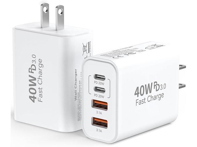 USB C Wall Fast Charger Block, 40W 4-Port Type C Charger Fast Charging Blocks PD Power Charger Adapter+QC 3.0 USB Multiport Charger Brick for...