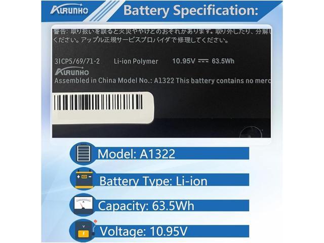 A1322 A1278 Laptop Battery Replacement for MacBook Pro 13 inch Unibody Mid 2009 2010 2012 Early 2011 Late 2011 A1278 63.5Wh 10.95V