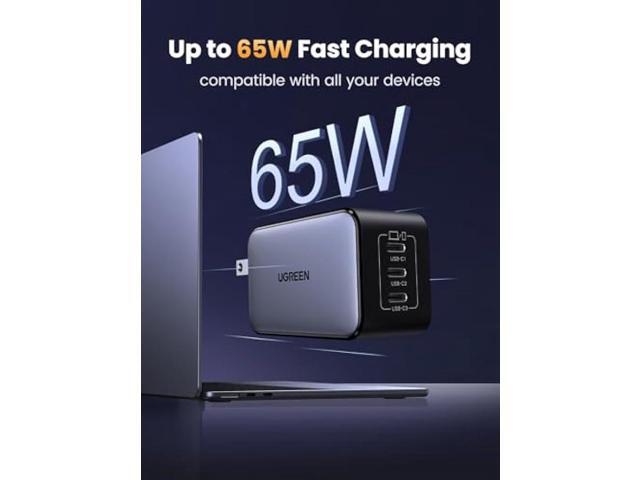 UGREEN Nexode 65W GaN USB C Wall Charger, 3-Port Type-C Fast Power Adapter Compatible with iPhone 17/16/15 Series, Galaxy S25/S24, Pixel 10/9,...