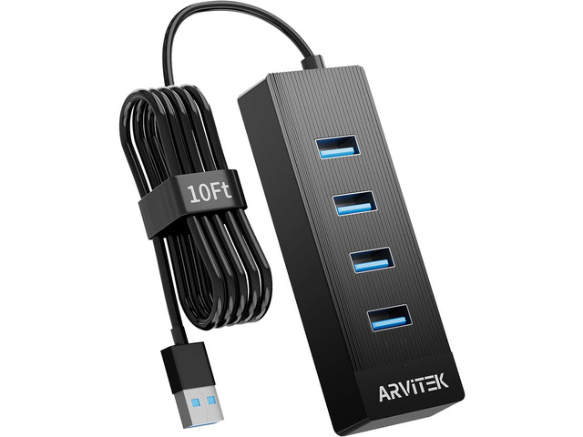 10Ft 4-Port USB 3.0 Hub for Desktop, USB Extender Hub 5Gbps, USB Multiport Adapter, USB Splitter w/Long Cable for Desktop, PC, Flash Drive, Mobile...