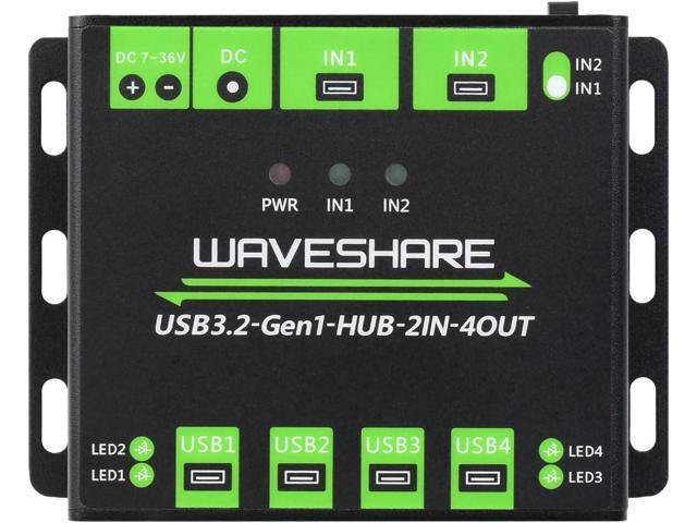 Waveshare Industrial Grade USB HUB, Extending 4X USB 3.2 Ports, Switchable Dual Hosts, Multi Protections