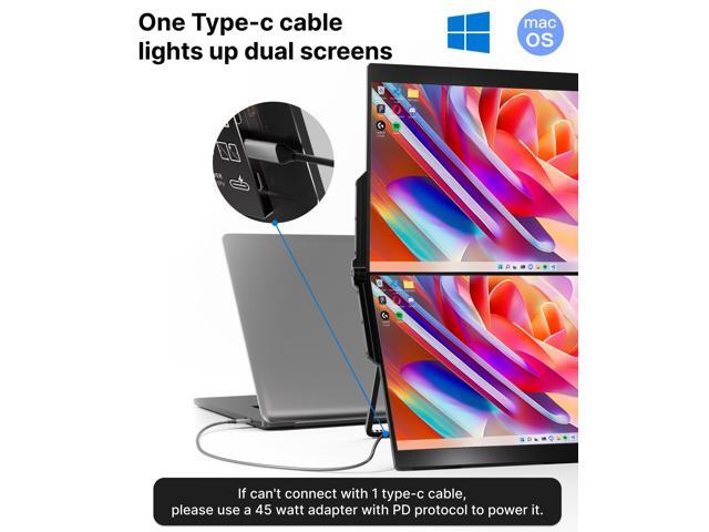 Ingnok 15.6' Dual Monitor, FHD 1080P 100% sRGB Laptop Screen Extender for Windows Mac, Foldable Design, HDMI USB C Easy Setup Work Gaming Triple...