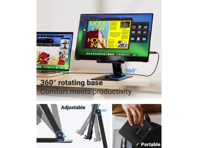 Ingnok Portable Monitor, Ultra Slim 15.6 Inch FHD IPS Laptop Screen Extender with Adjustable Stand, USB C Compatible, Ideal for Travel and Office