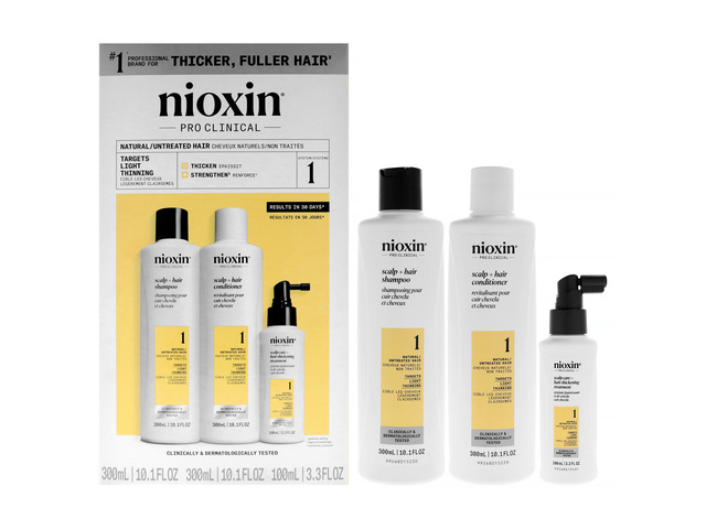 System 1 Kit by Nioxin for Unisex - 3 Pc 10.1oz Cleanser Shampoo, 10.1oz Scalp Therapy Conditioner, 3.38oz Scalp and Hair Treatment