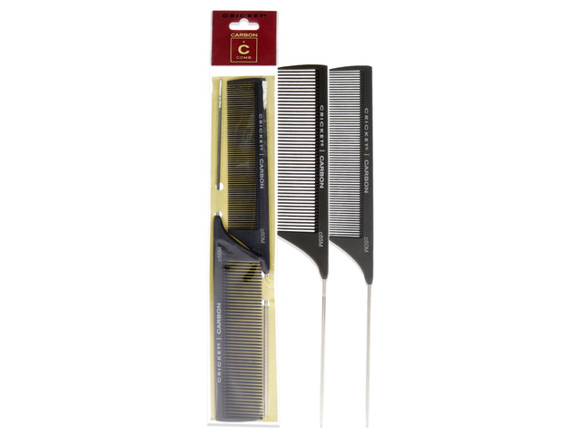 Carbon Comb Duo Set by Cricket for Unisex - 2 Pc Set 1pc Seamless Fine Tooth Pattern Metal Rattail Comb - C50M, 1pc Seamless Medium Tooth Pattern...
