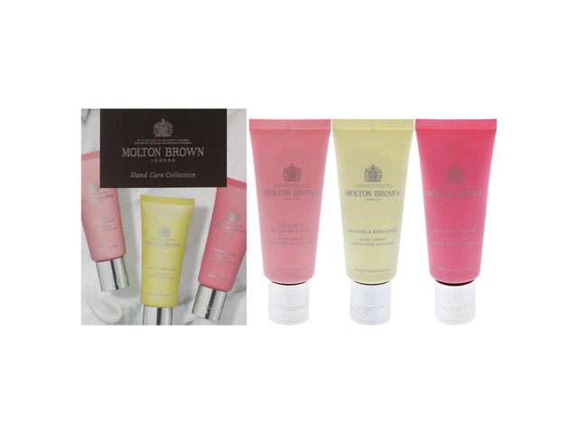 Floral and Spicy Hand Care Collection Set by Molton Brown for Unisex - 3 Pc 1.4oz Delicious Rhubare and Rose Hand Cream, 1.4oz Orange and Bergamot...
