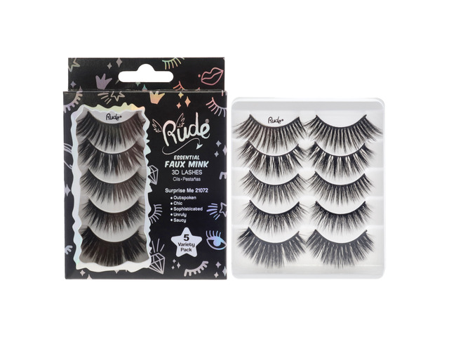 Essential Faux Mink 3D Lashes - Surprise Me by Rude Cosmetics for Women - 5 Pair Eyelashes