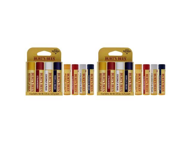 Best Of Burts Moisturizing Lip Balm Set by Burts Bees for Unisex - 4 x 0.15 oz Lip Balm Beeswax, Strawberry, Coconut and Pear, Vanilla Bean - Pack.