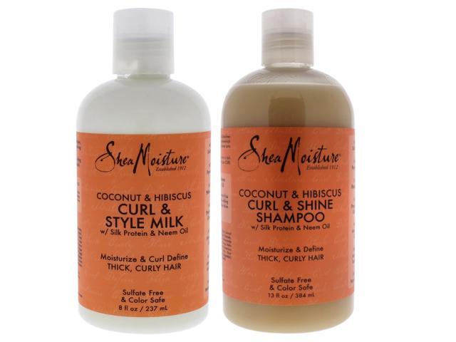 Coconut Hibiscus Curl Style Milk and Shine Shampoo Kit by Shea Moisture for Unisex - 2 Pc Kit 8oz Cream, 13oz Shampoo