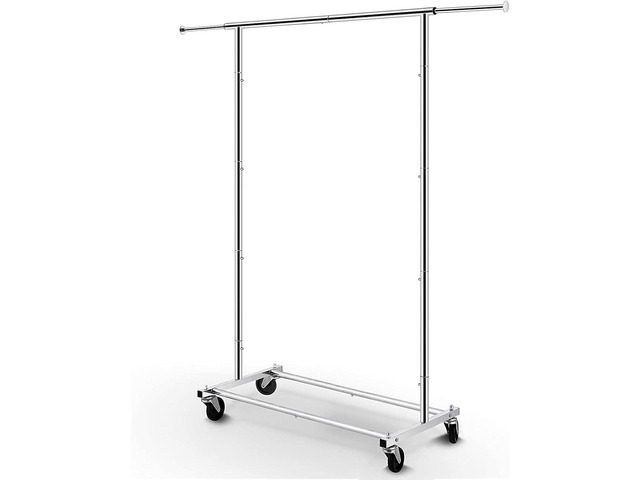 Simple Trending Standard Rod Clothing Garment Rack, Rolling Clothes Organizer on Wheels for Hanging Clothes, Chrome