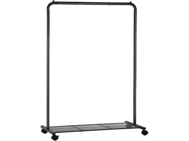 SONGMICS Clothes Rack with Wheels, Clothing Rack for Hanging Clothes, 25.4 mm Metal Garment Rack with Dense Mesh Storage Shelf, 110 lb Load.