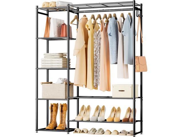 Wardrobe Closet, Portable Clothing Rack for Hanging Clothes, Free Standing Closet Organizers and Storage System with 4 Tiers Shelves for Cloakroom.
