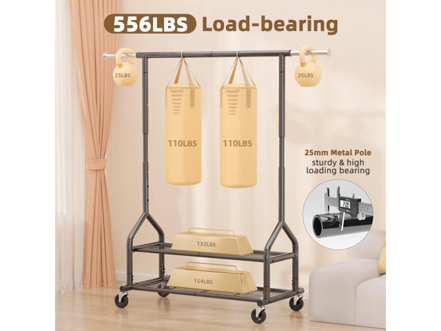 EAGMAK Heavy Duty Clothes Rack Load 556 LBS, Rolling Clothing Rack With Shelves, Height Adjustable Metal Clothes Hanger with Wheels Portable...