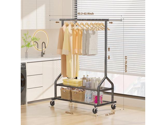 EAGMAK Heavy Duty Clothes Rack Load 556 LBS, Rolling Clothing Rack With Shelves, Height Adjustable Metal Clothes Hanger with Wheels Portable...