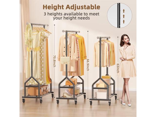 EAGMAK Heavy Duty Clothes Rack Load 556 LBS, Rolling Clothing Rack With Shelves, Height Adjustable Metal Clothes Hanger with Wheels Portable...