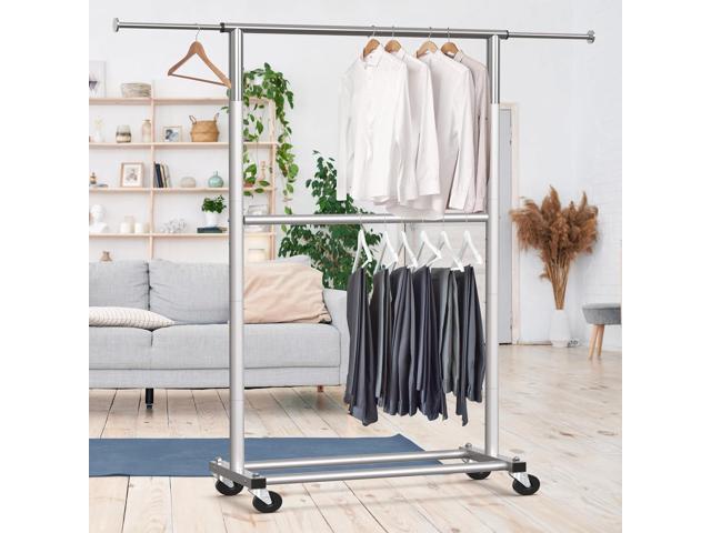 SIMPLE HOUSEWARE Double Rod Garment Rack, Grey