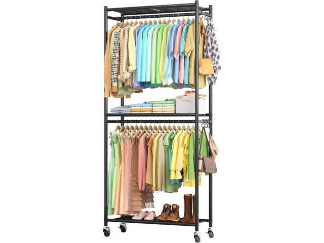 Clothes Rack - 33.0' x 12.2' x 79.5' Clothing Rack with Shelves & Wheels, Multi-Functional Wardrobe Closet with Hooks, Sturdy Metal Garment Rack.