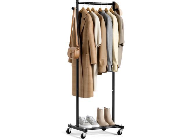 MISSLO Small Clothes Racks for Hanging Clothes Clothing Rack with Wheels 60' Metal Garment Rack with Shelves Portable Rolling Wardrobe Rack for.