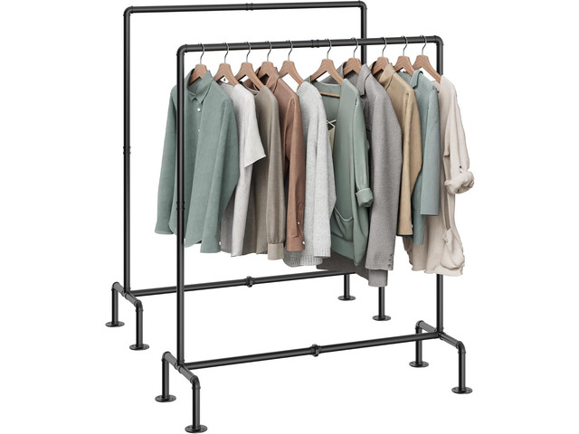 OROPY Industrial Pipe Clothing Rack Free Standing Set of 2, Heavy Duty Detachable Clothes Rack with 4 Stable Feet for Garment Storage Display, Black