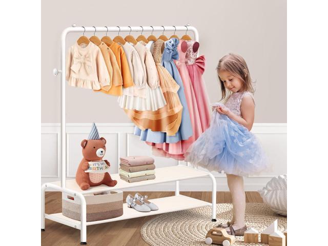 Kids Clothing Rack - Dress Up Clothes Rack - Baby Toddler Closet - Mini Freestanding Coat Racks with 2 Fabric Shelves - Small Kids Costume Wardrobe...