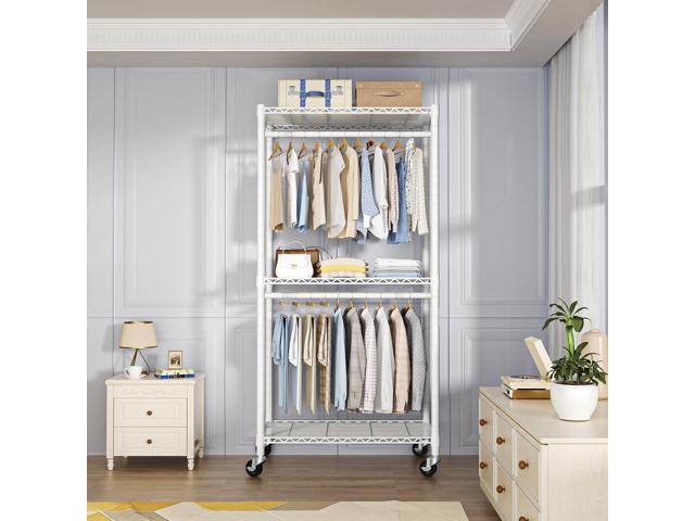 P1 Medium Heavy-Duty Portable Closet, 30' W x 14' D x 76' H, Metal Rolling Clothing Rack, White