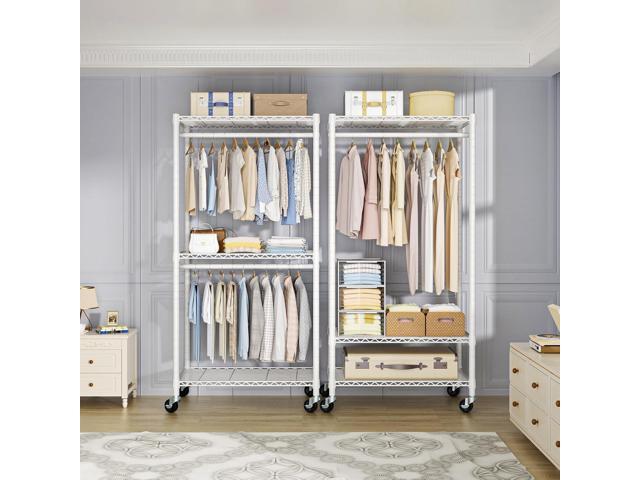 P1 Medium Heavy-Duty Portable Closet, 30' W x 14' D x 76' H, Metal Rolling Clothing Rack, White