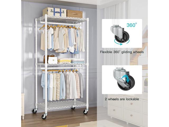 P1 Medium Heavy-Duty Portable Closet, 30' W x 14' D x 76' H, Metal Rolling Clothing Rack, White