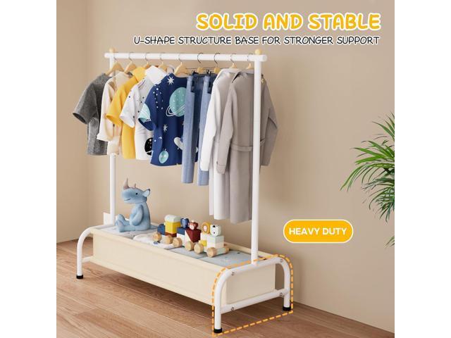 MISSLO Kids Clothing Rack with Basket Small Dress Up Storage Short Toddler Dress Up Rack Kids Closet for Baby Clothes, White