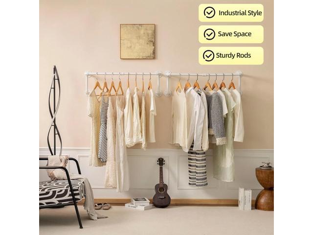 Clothes Racks, Industrial Pipe Clothing Racks for Hanging Clothes, Wall Mounted Heavy Duty Space Saving Garment Racks, Multi-Purpose Clothing...