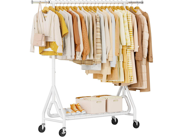 Heavy Duty Clothes Rack, Metal Clothing Rack Load 450 LBS, Rolling Coat Racks for Hanging Clothes with Lockable Wheels, Wardrobe Closet Garment...