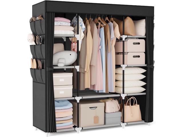 VTRIN Portable Closet Wardrobe for Hanging Clothes 57.3 Inch Large Capacity Clothes Rack with Cover, 10 Storage Organizer Shelves, 1 Hanging Rods.