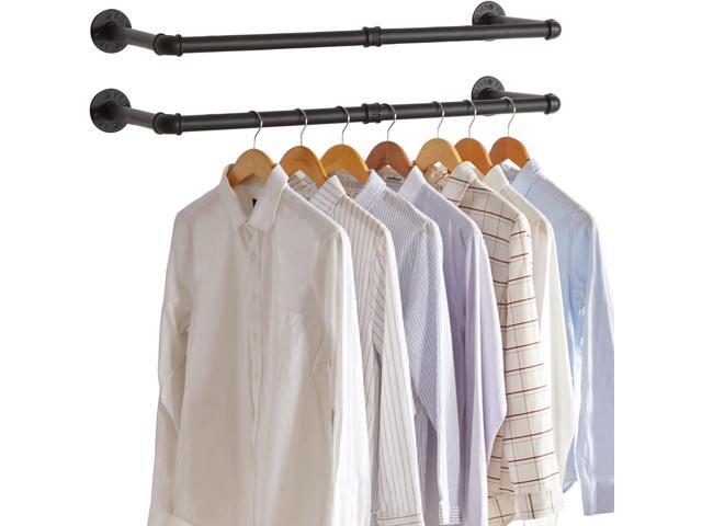 IBUYKE Industrial Pipe Clothes Rack Set of 2, 37 Inch Wall Mounted Clothing Rack, Space-Saving Hanging Closet Rod, Heavy Duty Multi-Purpose Garment.