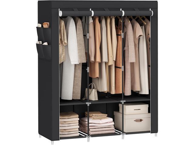 SONGMICS Portable Closet, Wardrobe Closet Organizer with Cover, 3 Hanging Rods and Shelves, 4 Side Pockets, 51.2 x 17.7 x 65.7 Inches, Large.