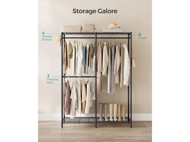 SONGMICS Clothes Rack, Freestanding Wardrobe Closet, Metal Clothing Racks, Heavy-Duty Garment Rack with Adjustable Shelves, Hanging Rods,...