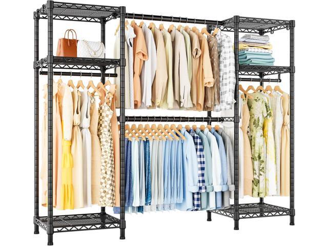 Ulif E7 Garment Rack, Heavy Duty Clothes Storage System with Extendable Hangers Rods, Metal Clothe Rack with 6 Wire Shelves, (52.3'-72') W x 14.5'.