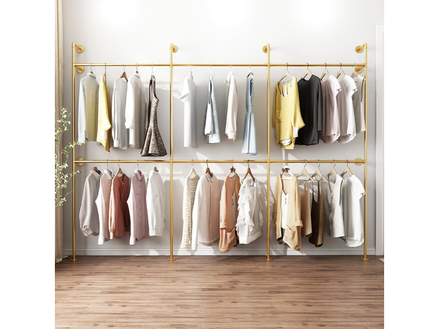 ORSENIGO Industrial Pipe Clothing Rack, Heavy Duty Metal Clothes Rack with Double Rods for Hanging Clothes, Wall Mount Space-Saving Garment Display...