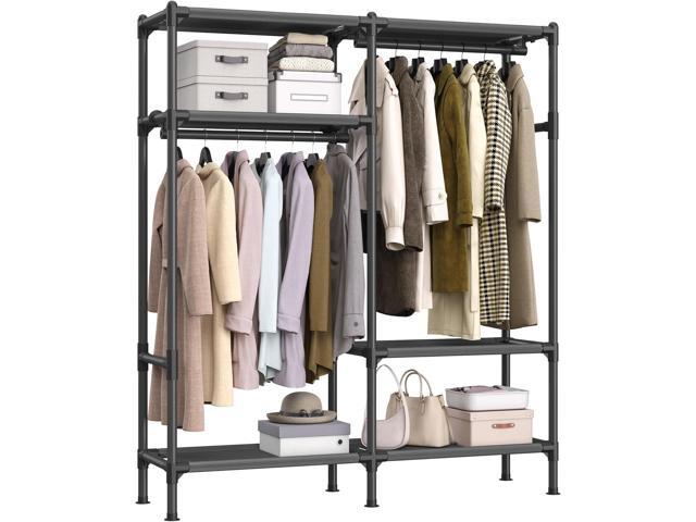 SONGMICS Heavy Duty Clothes Rack, 65 Inch Freestanding Portable Wardrobe with Hanging Rails and Shelves, Total Load 242 lb, Easy Assembly, for.