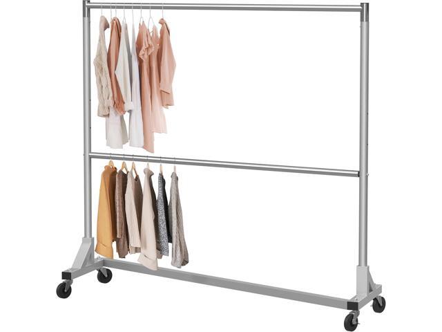 Simple Houseware Commercial Grade Z-Base Double Rod Garment Rack, 600lb Load, 63 inch, Silver