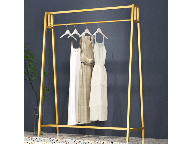 HOMEKAYT Gold Clothing Racks for Hanging Clothes,Modern Metal Heavy Duty Garment Rack,Portable Retail Display Rack Iron Clothing Racks 47''L-Gold